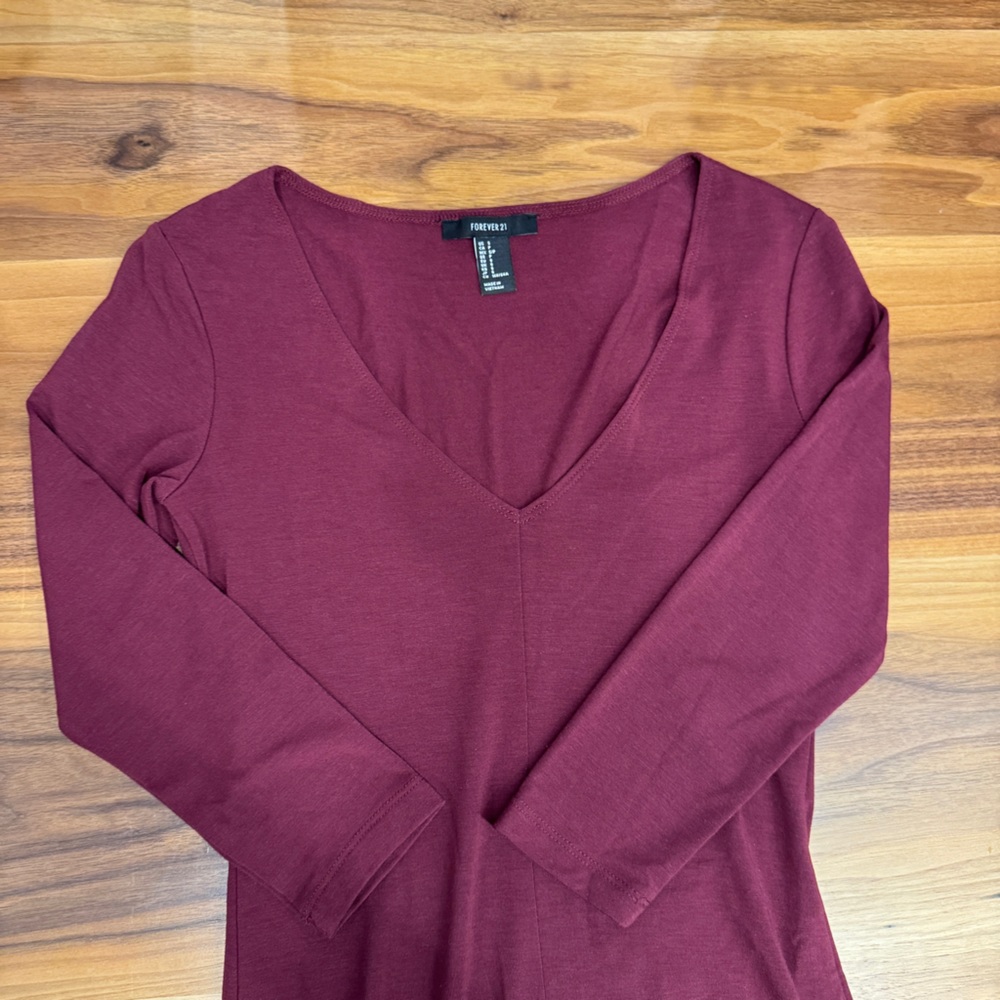 Forever 21 Maroon V-Neck Dress